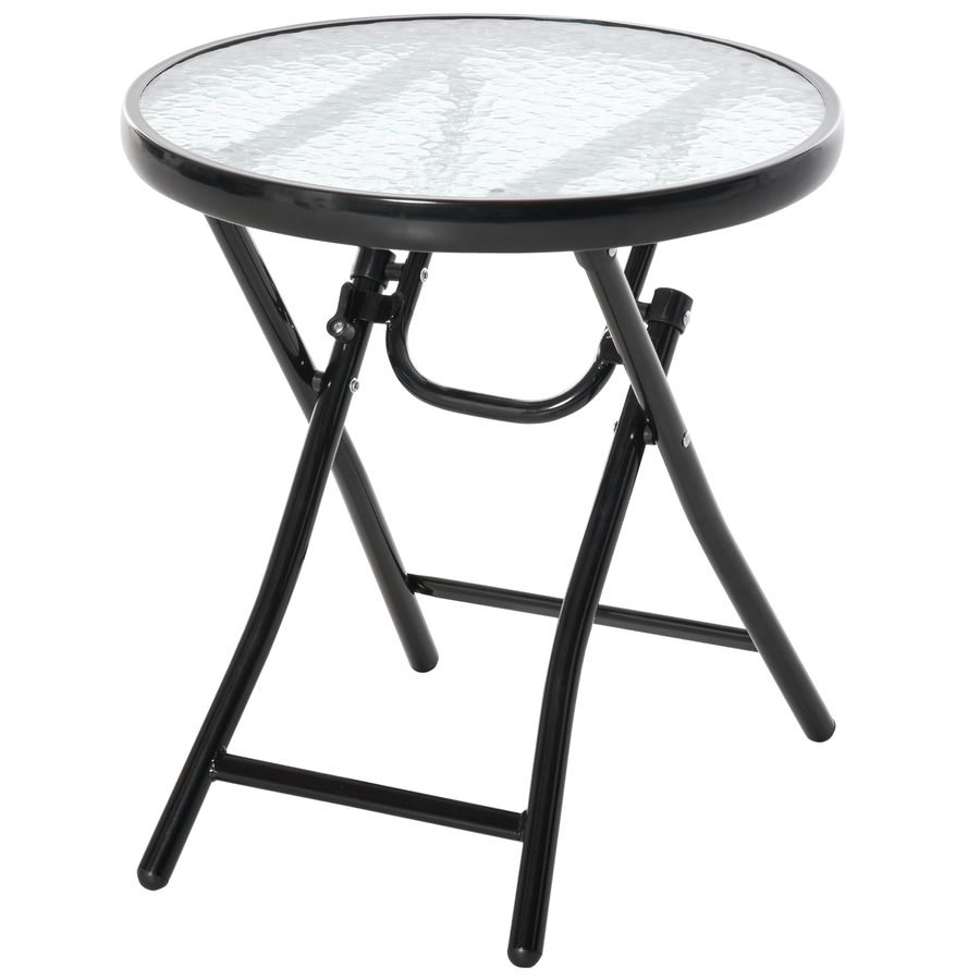 Outsunny Runder Beistelltisch Klapptisch Gartentisch mit Glasplatte Ø45cm aus Metall Schwarz für Balkon & Terrasse   Aosom.de von Outsunny