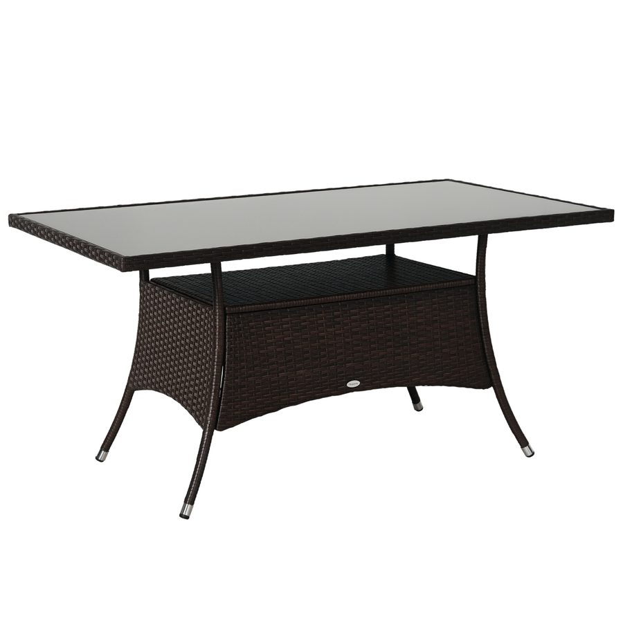 Outsunny Esstisch Gartentisch Polyrattan Glastisch 150x85x74cm, Sicherheitsglas Braun Schwarz, ideal für Garten & Terrasse   Aosom.de von Outsunny