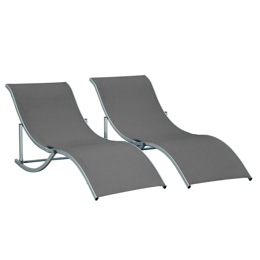 Outsunny 2er Set Sonnenliege Gartenliegen Stoffliege Relaxliege ergonomisch Aluminium Texteline Dunkelgrau 165 x 61 x 63 cm   Aosom von Outsunny