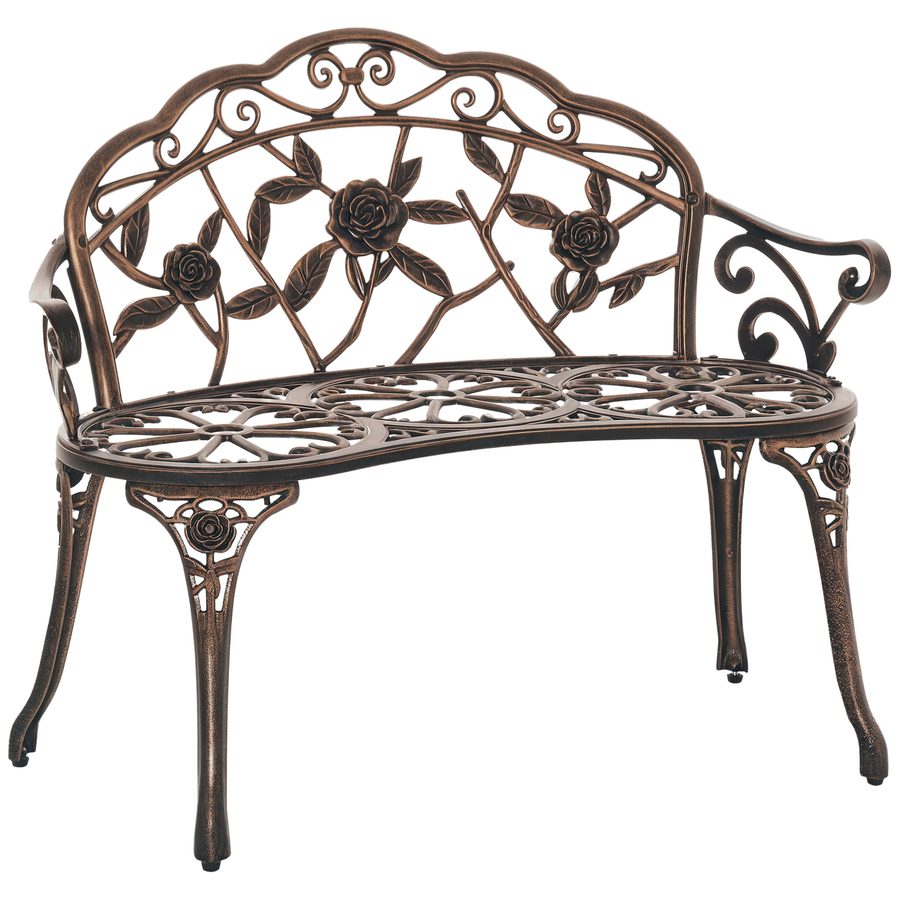 Outsunny Gartenbank 2-Sitzer aus Metall, Sitzbank im Retro Stil, Parkbank mit Blumenmuster, Balkonbank 240 kg belastbar, für Balkon Terrasse, Garten, 100 x 54 x 78 cm, Bronze   Aosom von Outsunny