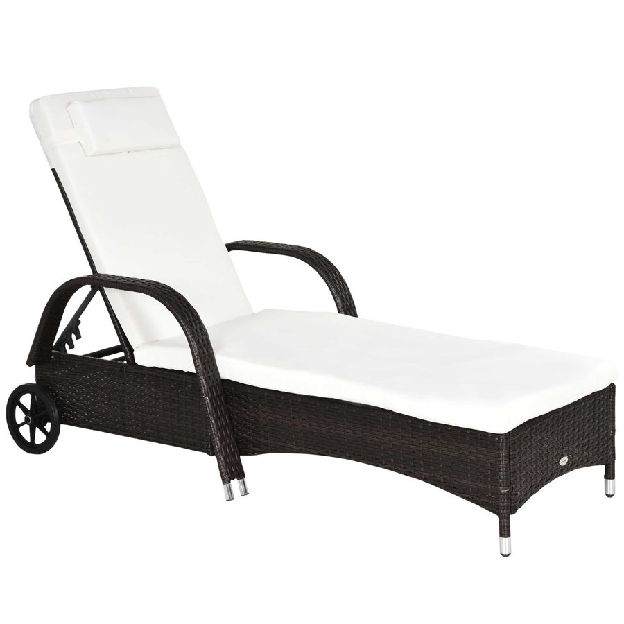 Outsunny Gartenliege Sonnenliege mit Kissen und Rollen, mobile Rattanliege aus Polyrattan und Metall, Kaffeebraun, 200 x 73 x 30-103cm   Aosom.de von Outsunny