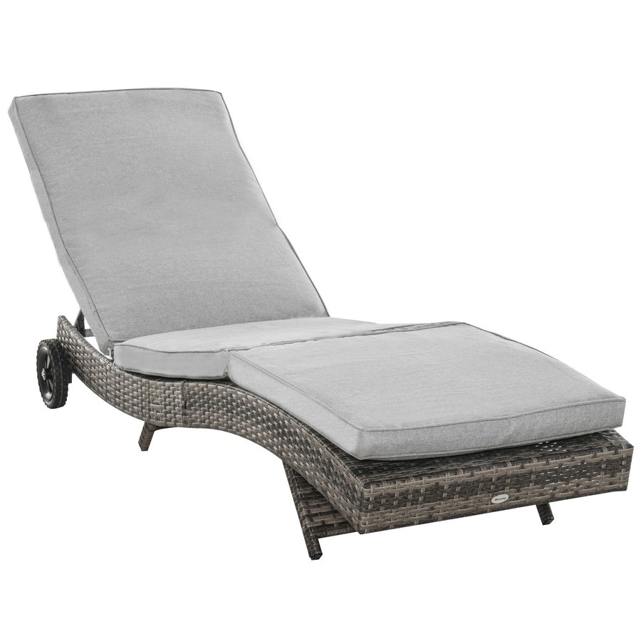 Outsunny Polyrattan Sonnenliege Gartenliege mit Kissen 5-stufig verstellbar S-Form Gartenmöbel Metall Grau 207 x 70 x 70 cm   Aosom.de von Outsunny