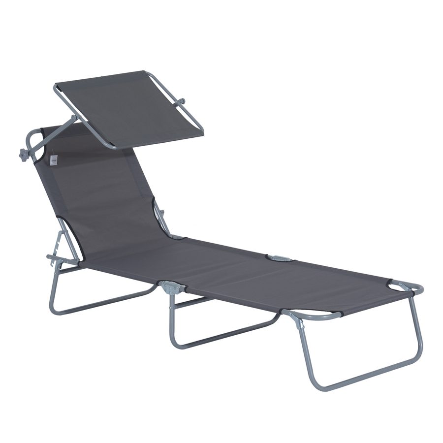 Outsunny Sonnenliege klappbar Gartenliege Liegestuhl mit Sonnenschutz Grau 187 x 58 x 36 cm ideal für Strand & Terrasse   Aosom.de von Outsunny