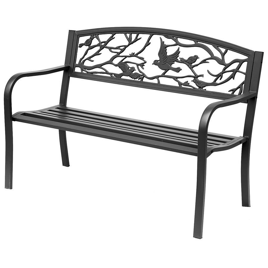 Outsunny Gartenbank 3-Sitzer Bank Terrasse Ländlich Chic 127L x 60B x 85H cm Metall Epoxid Korrosionsschutz Schwarz   Aosom von Outsunny