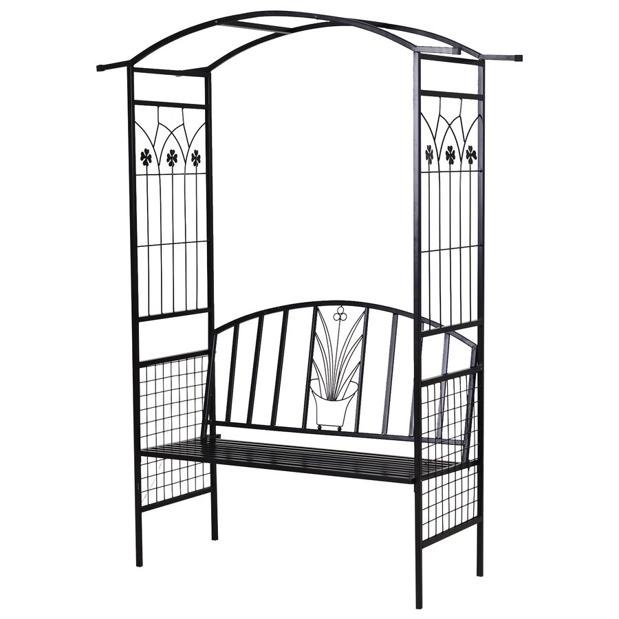 Outsunny Pflanzbogen mit Bank, Rankbogen Gartenbogen aus Metall, Rosenbogen für Garten & Terrasse, Sitzbank 154x60x205 cm Schwarz   Aosom von Outsunny