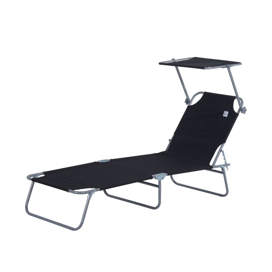 Outsunny Sonnenliege Gartenliege klappbar mit Sonnenschutz 187x58x36 cm in Schwarz, ideal für Terrasse & Balkon   Aosom.de von Outsunny
