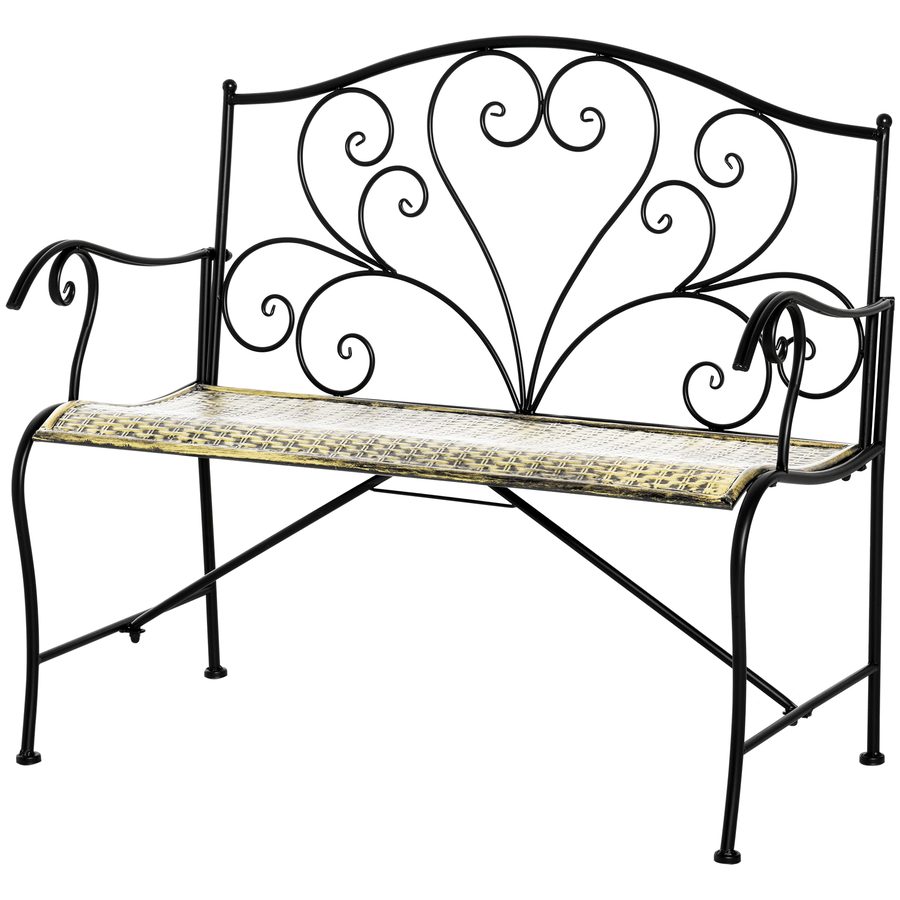 Outsunny Gartenbank 2-Sitzer im neo-retro Stil Schmiedeeisen Schlanken Linien Metall Schwarz Goldfarben Effekt Vintage   Aosom von Outsunny