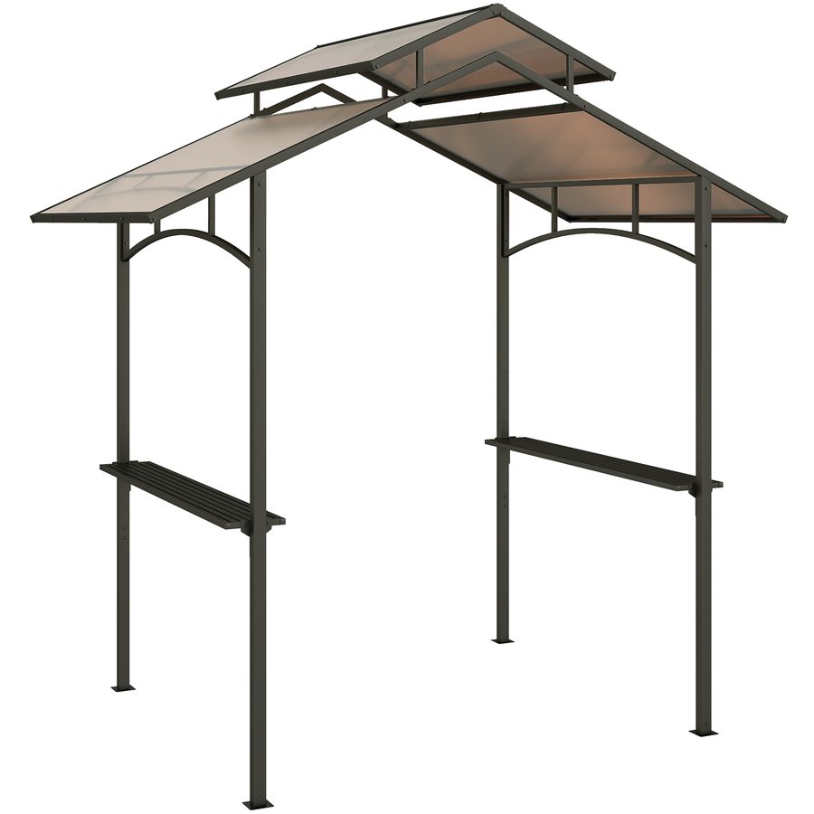 Outsunny Grillpavillon mit Flammschutzdach BBQ-Pavillon mit 2 Ablagen 2,5 x 1,5m Stahl PC Schwarz+Braun   Aosom von Outsunny