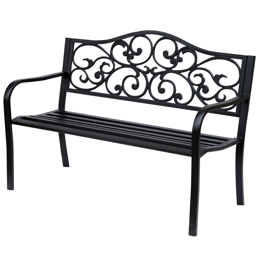 Outsunny Gartenbank 3-Sitzer Stahlbank mit Armlehnen aus Gusseisen Schwarz 127x60x89cm für Garten Terrasse Balkon   Aosom.de von Outsunny