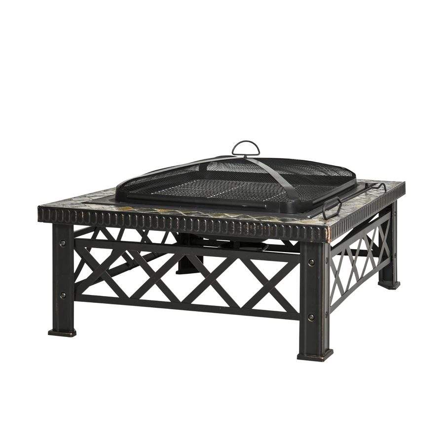 Outsunny 3-in-1 Feuerschale Feuerkorb Feuerstelle mit Funkenschutz, Grillrost & Eiskübel für Garten BBQ Schwarz 76x76x47cm   Aosom.de von Outsunny