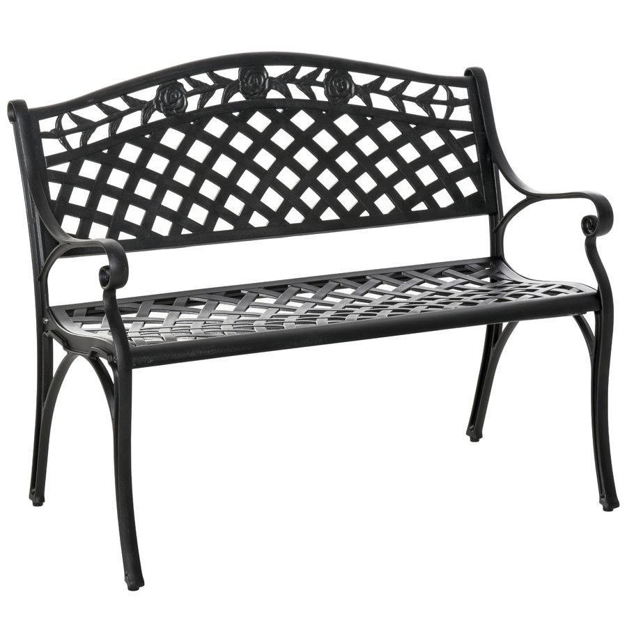 Outsunny 2-Sitzer Gartenbank Alu Metallbank mit Armlehnen im Landhausstil Schwarz 102,5 x 61 x 84 cm ideal für Terrasse & Garten   Aosom.de von Outsunny