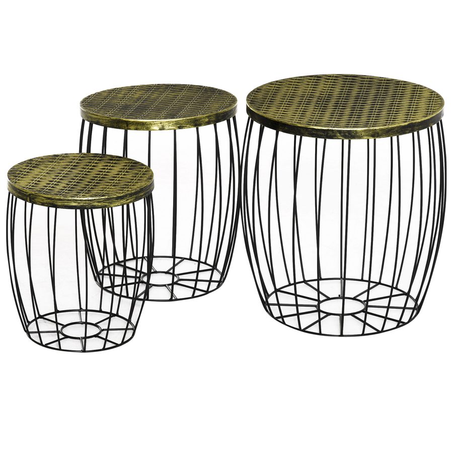 Outsunny Beistelltische 3er Set Retro-Stil Metallkorb Natur+Schwarz 3 Größen   Aosom von Outsunny
