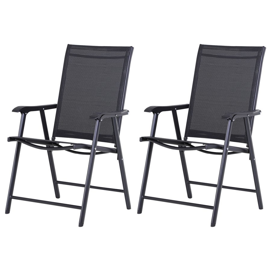 Outsunny Campingstühle 2er Set Klappstuhl mit Armlehnen, Angelstuhl aus Metall Schwarz 58x64x94cm, ideal für Outdoor & Freizeit   Aosom.de von Outsunny