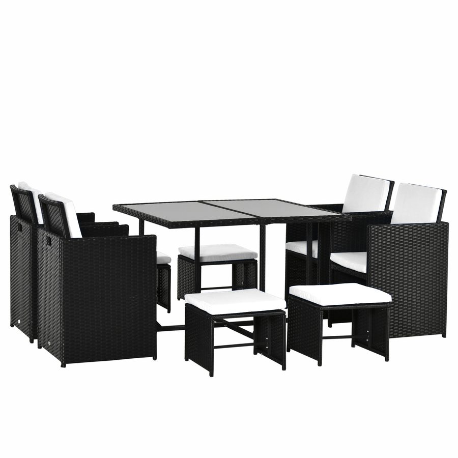 Outsunny Polyrattan Gartenmöbel Set 8 Personen, Sitzgarnitur für Garten, Terrasse & Balkon, wetterfest & robust, Outdoor Gartenset Schwarz   Aosom von Outsunny