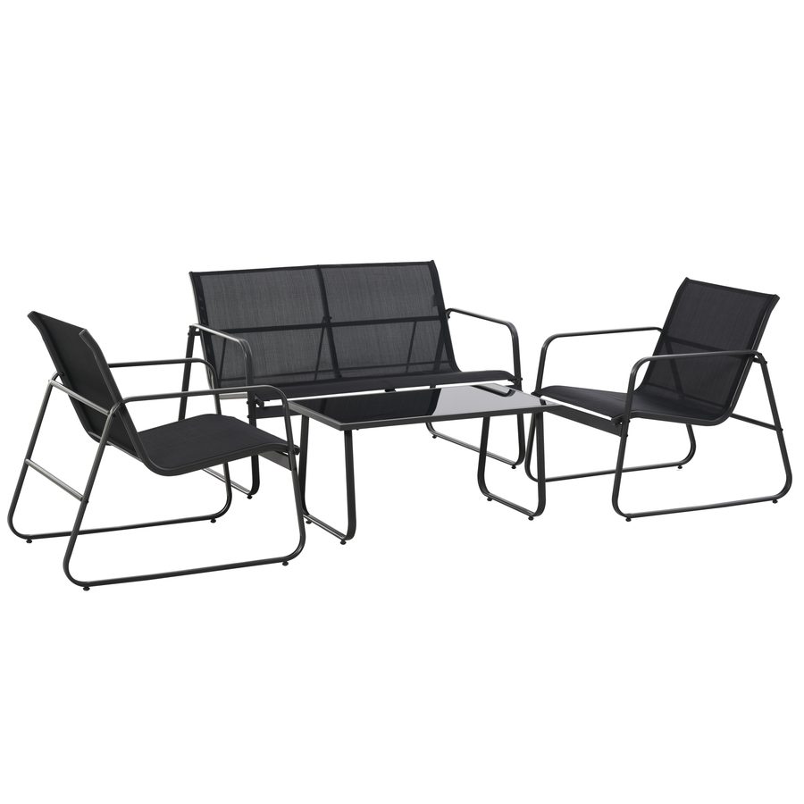 Outsunny Set Tisch mit Bank und 2 Stühlen für den Garten, Gartenmöbel-Set aus Metall und Texteline, Schwarz   Aosom von Outsunny