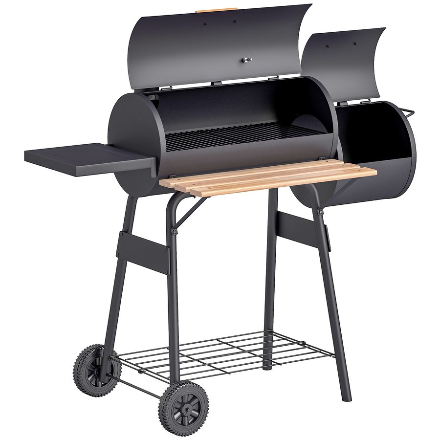 Outsunny® Smoker Grill BBQ Holzkohlengrill Grillwagen mit 2 x Brennkammer Schornstein   Aosom von Outsunny