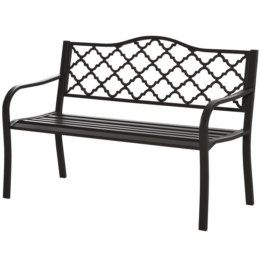 Outsunny 3-Sitzer Gartenbank im ländlich-chicen Stil für Garten oder Terrasse 128L x 60B x 89H cm Epoxid-Metall Gusseisen Braun   Aosom von Outsunny