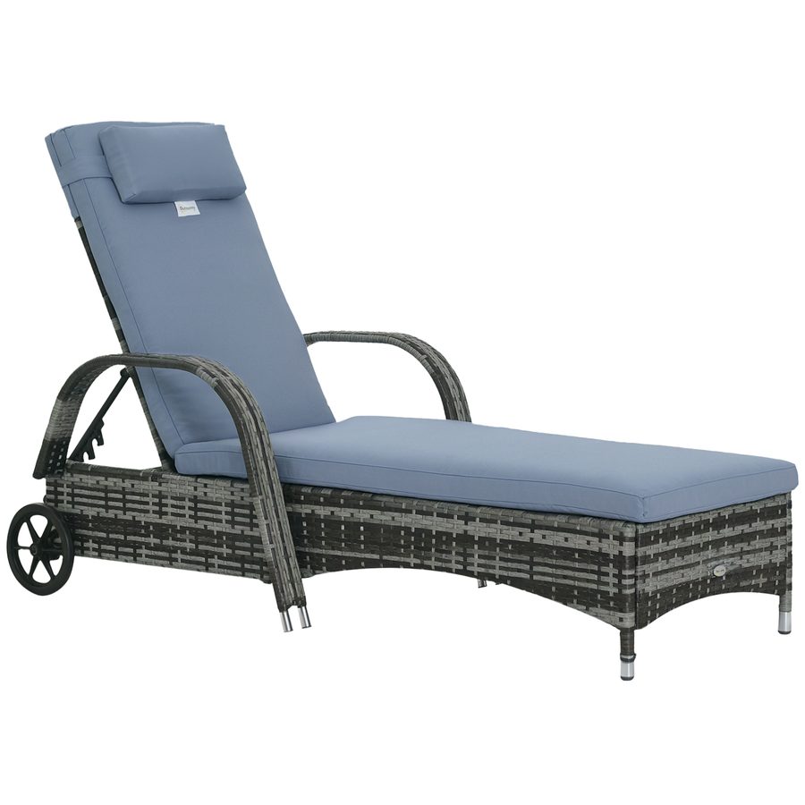 Outsunny Gartenmöbel Gartenliege Sonnenliege mobil mit Kissen, Polyrattan und Metall, grau, verstellbar 200x73x30-103cm für Garten & Terrasse   Aosom.de von Outsunny