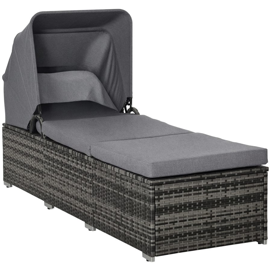 Outsunny Sonnenliege Polyrattan mit Sonnendach verstellbare Gartenliege Rattanliege mit Kissen Grau 195x65x40cm für entspannte Stunden im Garten   Aosom.de von Outsunny