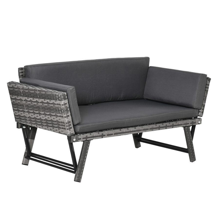 Outsunny Polyrattan Gartensofa 2-Sitzer Loungesofa Grau mit klappbaren Armlehnen Stahl 129x63x67cm für Garten Terrasse   Aosom.de von Outsunny