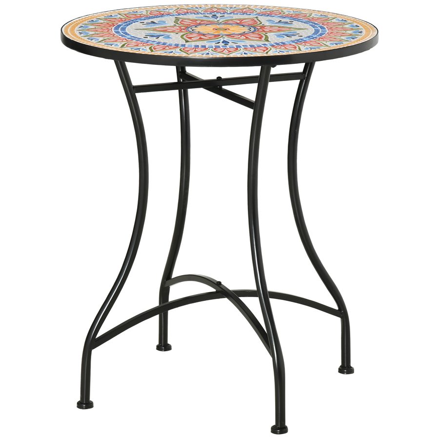 Outsunny Gartentisch Mosaiktisch rund Bistrotisch Beistelltisch mit Mosaikplatte Keramik Metall Rot+Blau+Weiß Ø60 cm   Aosom von Outsunny