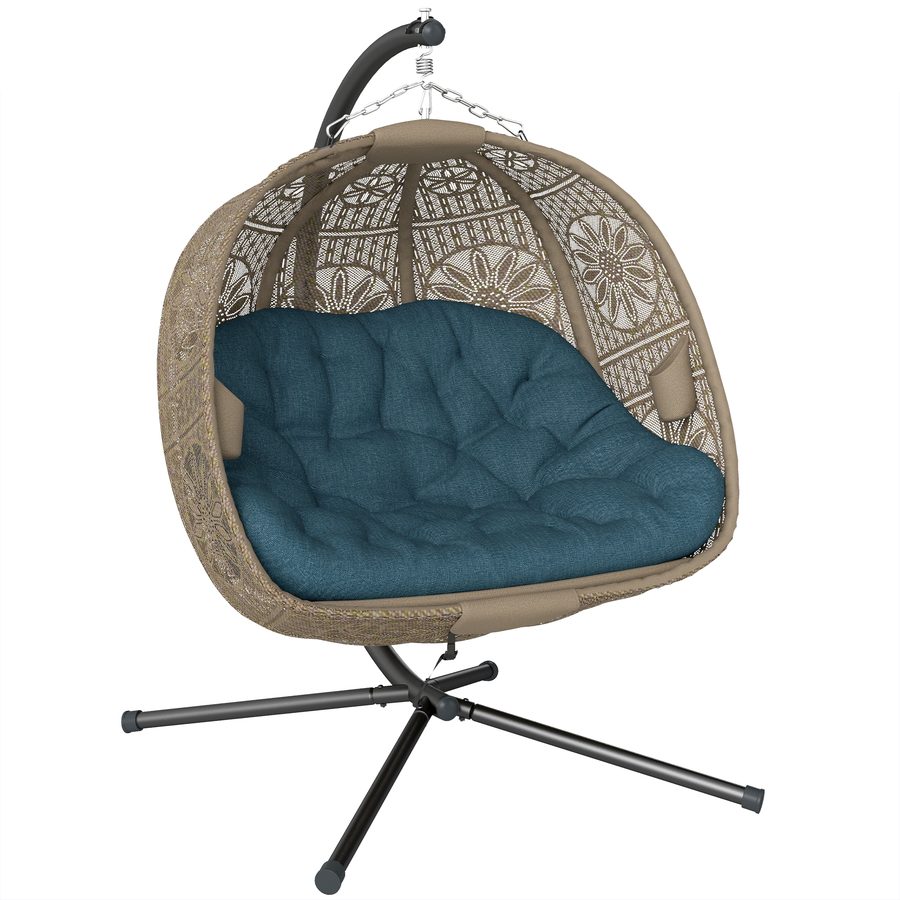 Outsunny Hängesessel Hängekorb für 2 Personen mit Gestell, faltbare Hängeschaukel & Hängestuhl mit Kissen, Blumen-Strickstoff, Stahl   Aosom.de von Outsunny