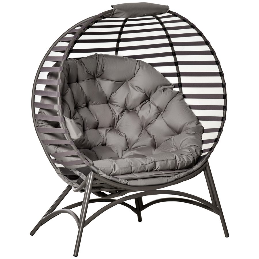 Outsunny Papasansessel Gartenstuhl 2 Körbe Kissen oval Loungesessel faltbar Balkon Terrasse Sandbraun Stahl 118x75x139cm   Aosom von Outsunny