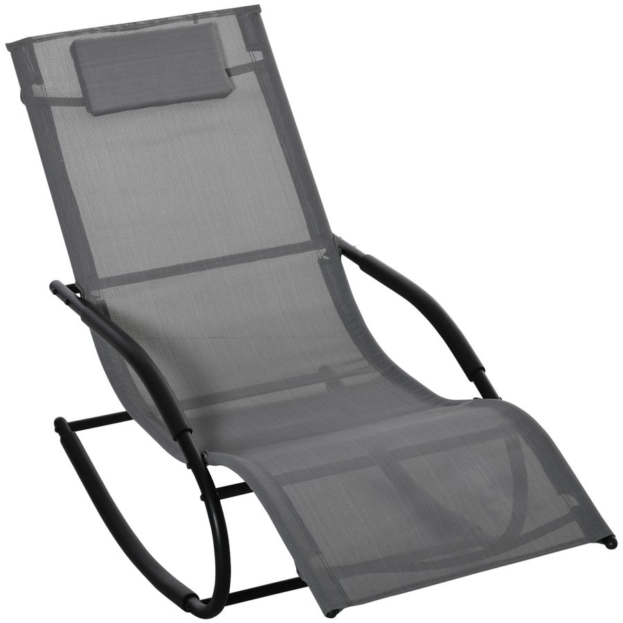 Outsunny Schaukelstuhl mit ergonomischem Rocking Chair mit Kopfstütze und Armlehnen verzinktes Metall Textilen 63 B x 160 T x 88 H cm Grau   Aosom von Outsunny
