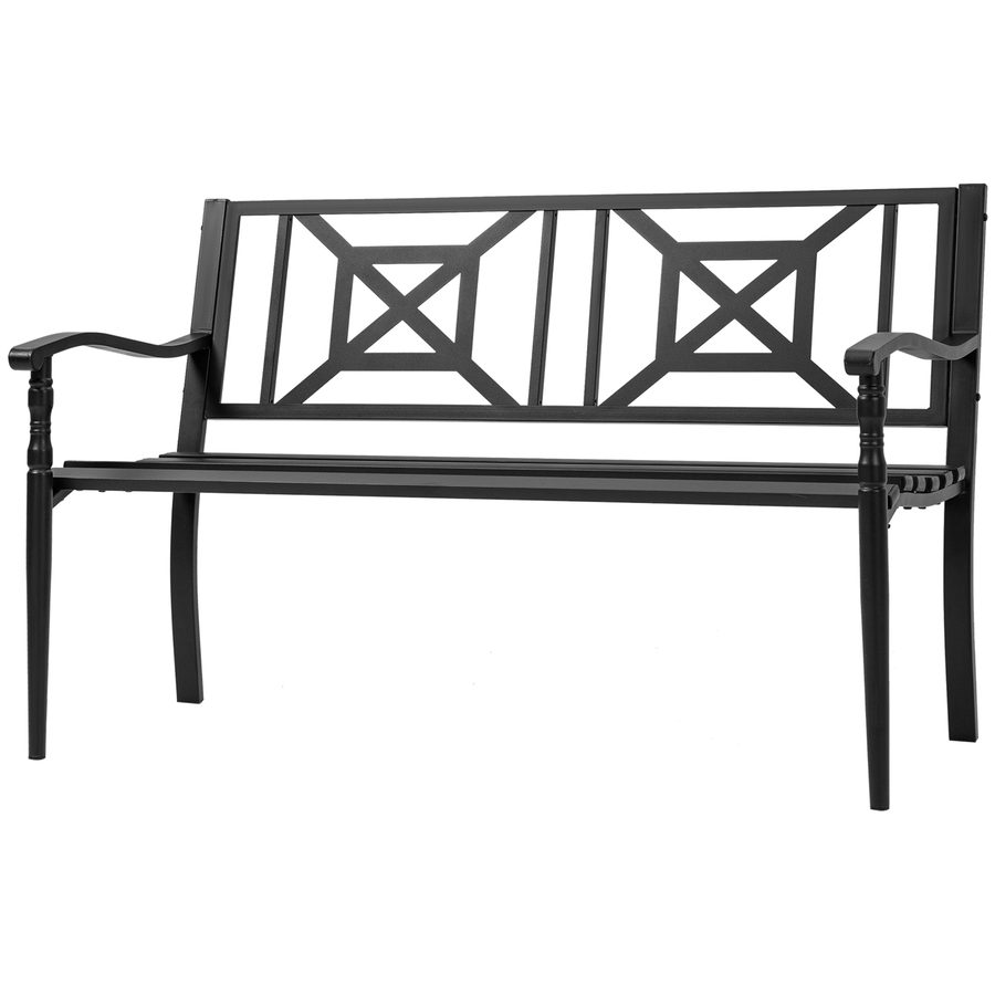 Outsunny Gartenbank 2-Sitzer Gartenbank im Freien Terrasse Patio hohe Rückenlehne Latten Sitzfläche ergonomische Armlehnen Stahl 128 x 62,5 x 81,5 cm schwarz   Aosom von Outsunny