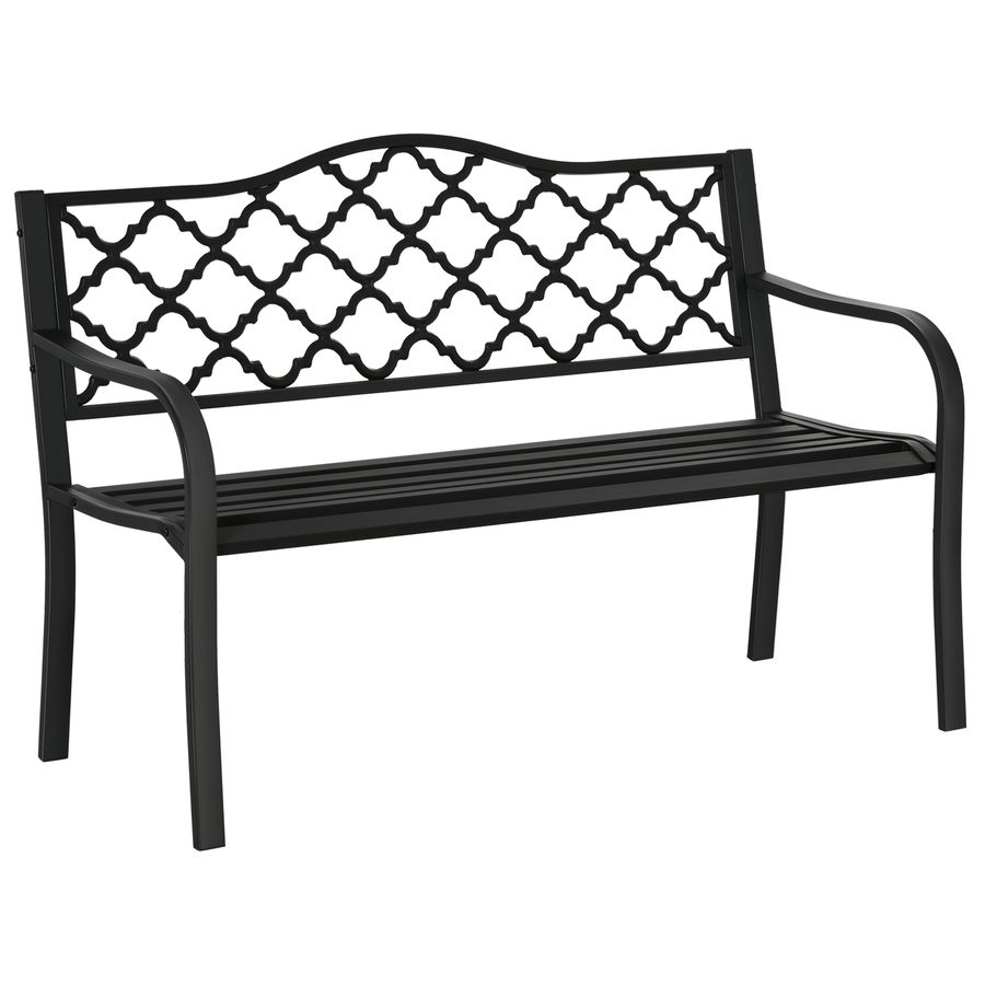 Outsunny Gartenbank 2-Sitzer aus Gusseisen 128x58,5x89 cm mit Rücken- und Armlehnen, schnelle Entwässerung und hohe Stabilität in Schwarz   Aosom.de von Outsunny