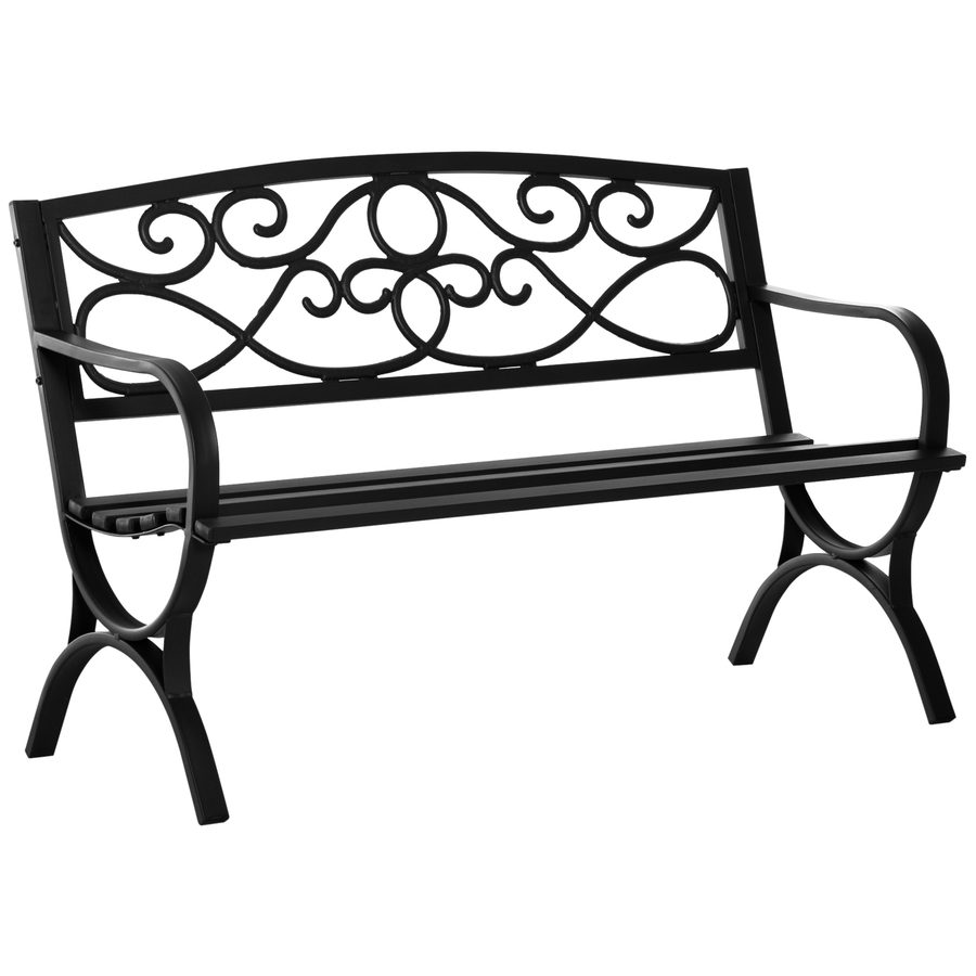 Outsunny Gartenbank 2-Sitzer Gartenbank im Freien Terrasse Patio mit geneigter Rückenlehne Latten- Sitzfläche bequeme Armlehnen Stahl Gusseisen 128 x 58,5 x 85 cm schwarz   Aosom von Outsunny