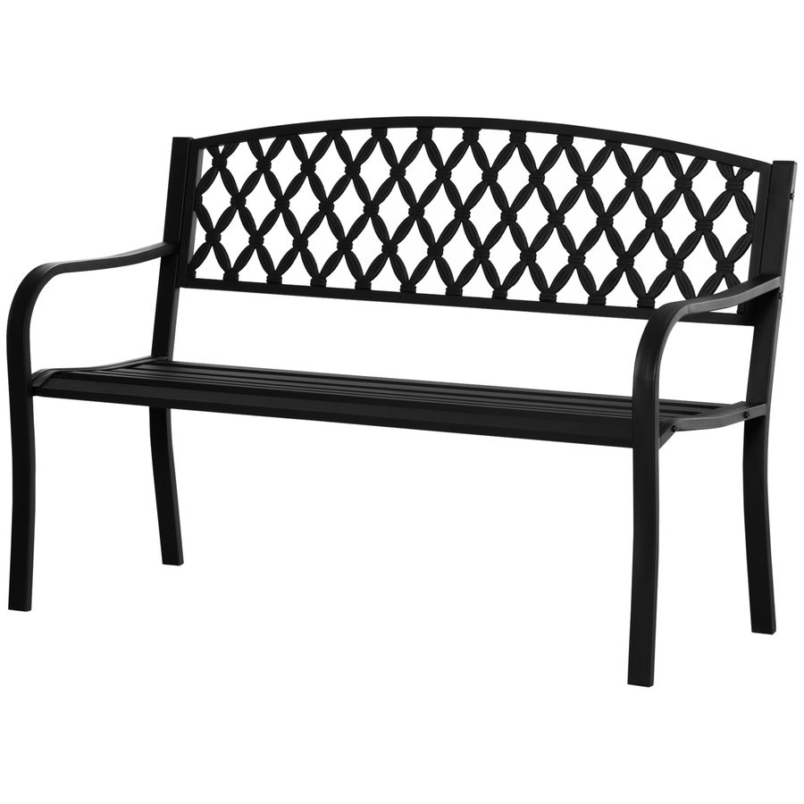 Outsunny Gartenbank im Freien für 2 Personen mit Armlehnen aus Stahl und Gusseisen, Gartenbank mit dekoriertem Rückenlehne, Schwarz   Aosom von Outsunny