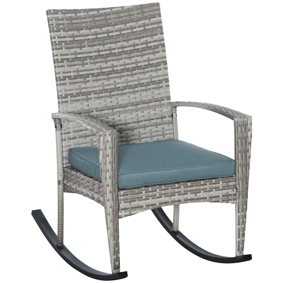 Outsunny Schaukelstuhl Schwingsessel Gartenstuhl mit Kissen, Polyrattan und Metall, grau, 66 x 88 x 98 cm, ideal für Terrasse und Garten   Aosom.de von Outsunny