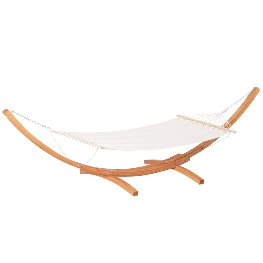 Outsunny Gartenhängematte mit Holzgestell Hängematte auf Ständer 1 Person 3,92 m L x 1,2 m B x 1,1 m H Farbe Creme Braun   Aosom von Outsunny