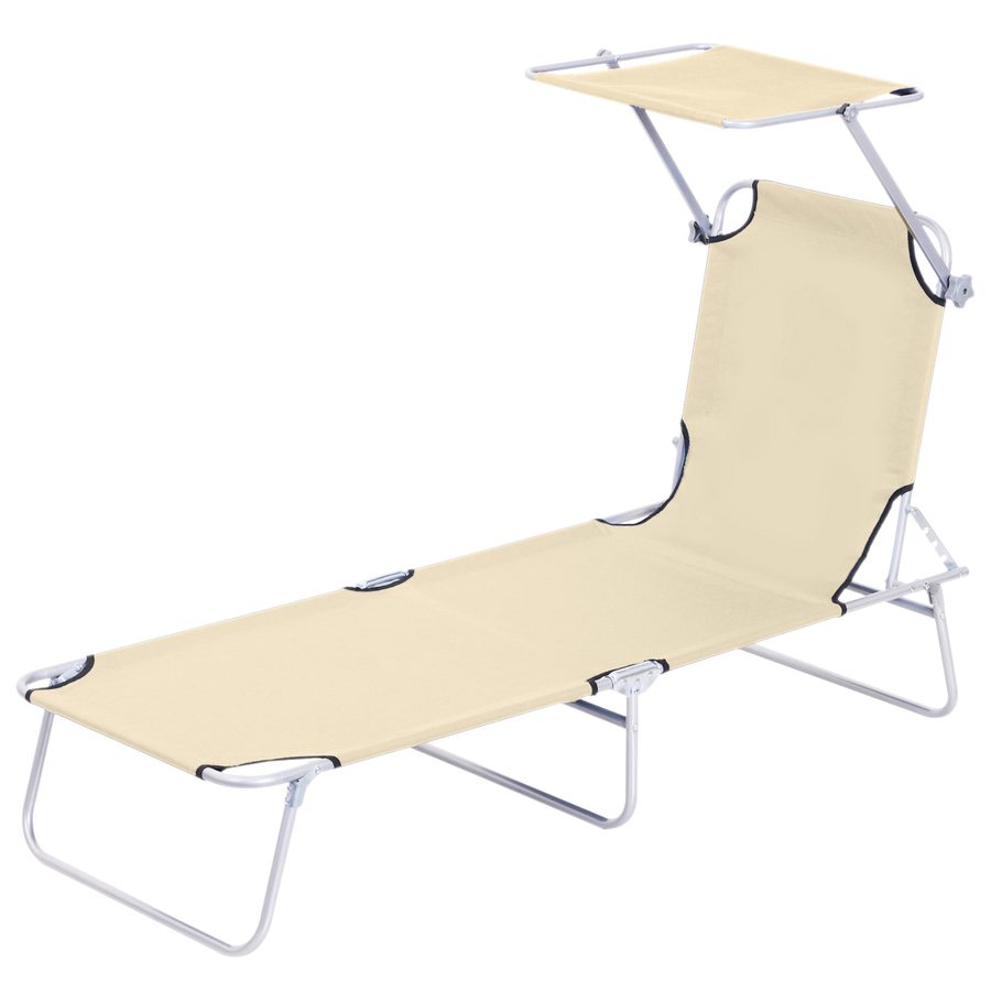 Outsunny Sonnenliege Gartenliege klappbar mit Sonnenschutz, Wellnessliege Strandliege Beige 187 x 58 x 36 cm für entspannte Stunden im Freien   Aosom.de von Outsunny