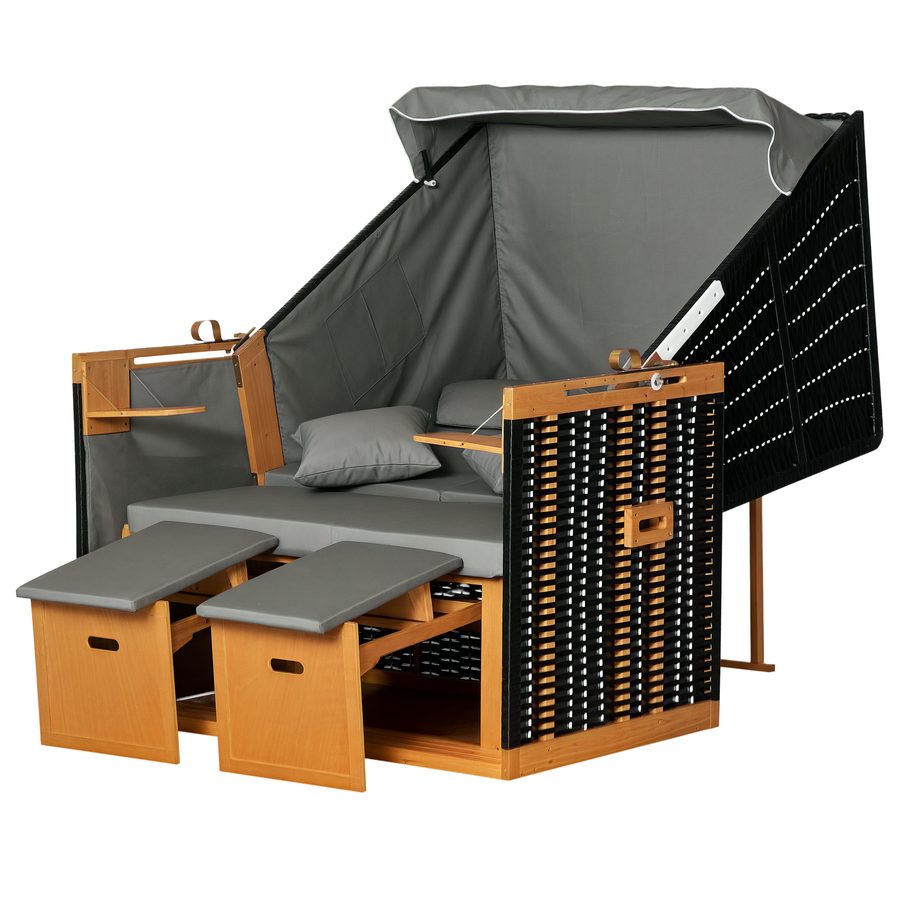 Outsunny Strandkorb Volllieger Gartenliege mit Getränkehaltern aus PE-Rattan, hellgrau, 118x79x160cm, ideal für Garten & Terrasse   Aosom.de von Outsunny