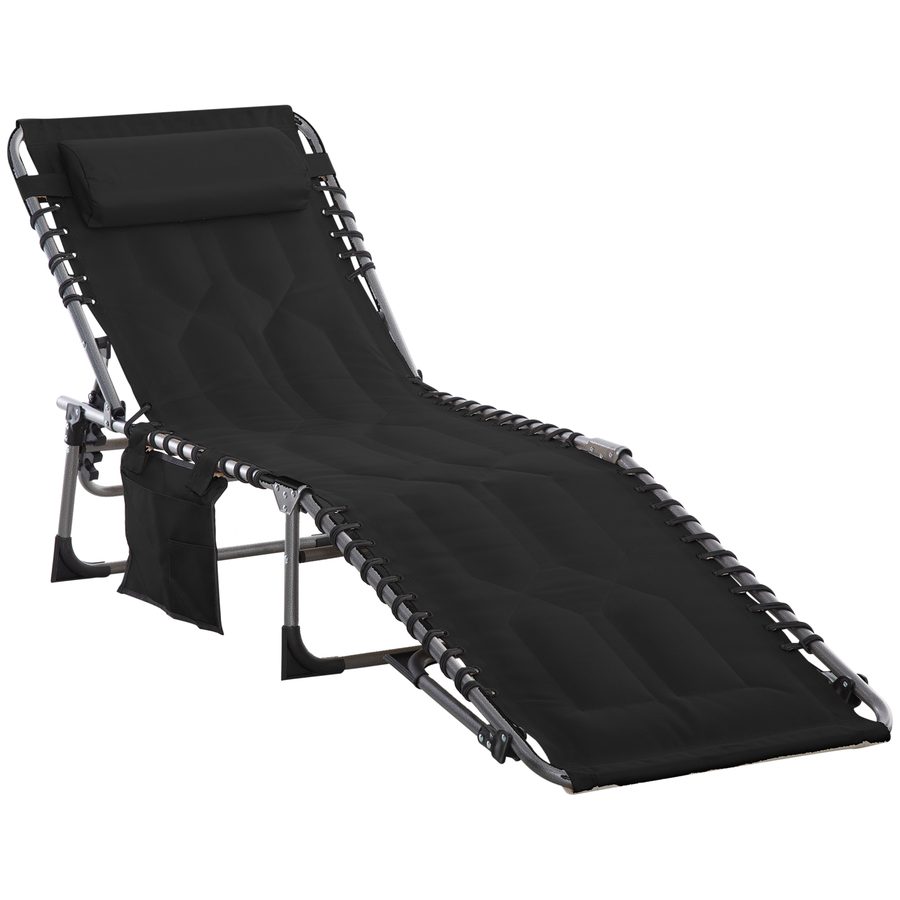 Outsunny Sonnenliege faltbar Klappliege mit Kissen 5-stufige verstellbare Rückenlehne Stahl Oxford-Stoff Schwarz 188 x 57 x 30 cm für Garten & Terrasse   Aosom.de von Outsunny