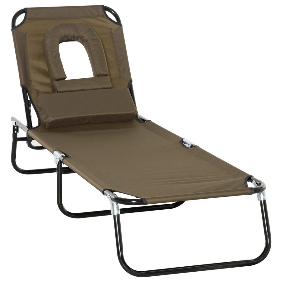 Outsunny Sonnenliege für Balkon, 1-St, 190L x 56B x 28H cm, Gartenliege mit Lesefenster, faltbarem Design, wasserabweisend, Oxford-Stoff, Braun  Aosom von Outsunny