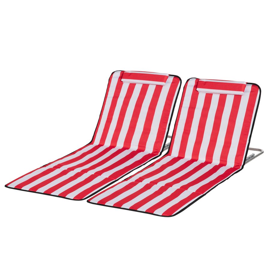 Outsunny Set 2 Strandliegen mit 5-fach verstellbarer Rückenlehne, Kopfstütze und Reisetasche, Faltbare Strandliegen aus Stahl und PE, 124x53x35-45 cm, Rot und Weiß   Aosom von Outsunny