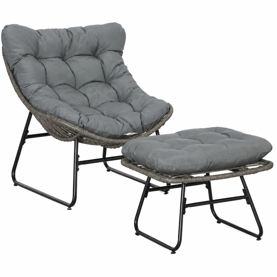 Outsunny Rattan Relaxsessel mit Fußhocker Gartensessel Outdoor Rattanstuhl mit Kissen, Stahl & Polyester, Grau 69x76x70 cm für Garten & Terrasse   Aosom.de von Outsunny