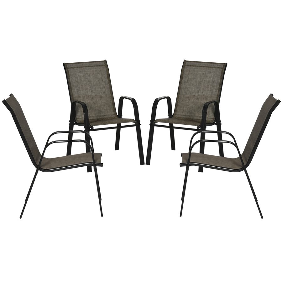 Outsunny Set 4 Gartenstühle Stapelbar platzsparend, Gartenstühle mit Armlehnen aus Metall und atmungsaktivem Netzgewebe, Braun   Aosom von Outsunny