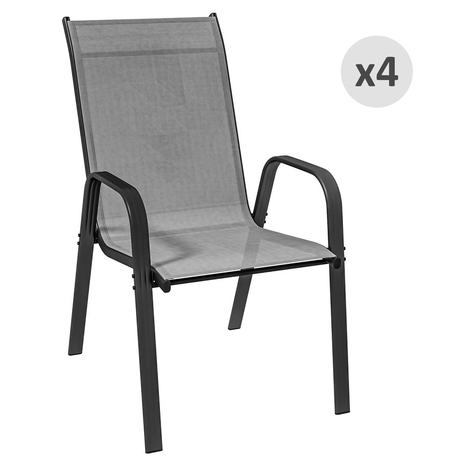 Outsunny Set 4 Stapelbare Gartenstühle mit Armlehnen aus Metall und Atmungsaktivem Netzgewebe, Dunkelgrau   Aosom von Outsunny