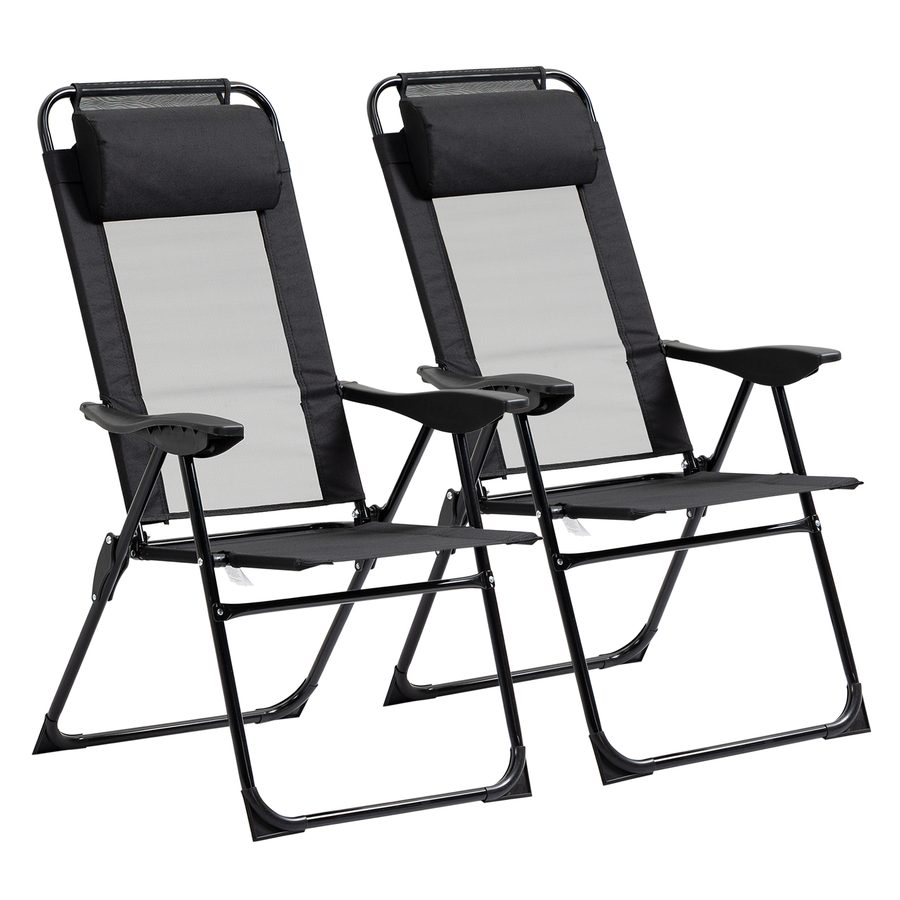 Outsunny 2er-Set Klappstuhl Gartenstuhl mit verstellbarer Rückenlehne und Armlehne, Campingstuhl bis 120 kg belastbar für Garten und Balkon   Aosom.de von Outsunny
