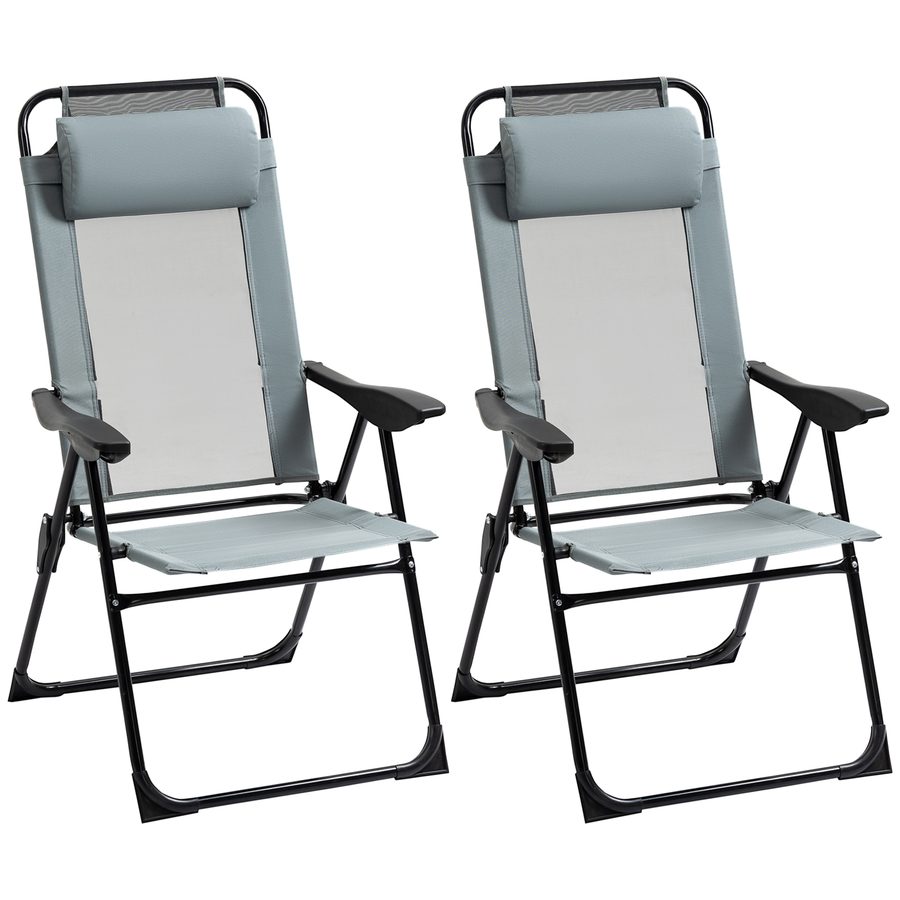 Outsunny 2er-Set Klappstuhl klappbarer Gartenstuhl mit verstellbarer Rückenlehne Armlehne Campingstuhl für Garten Balkon bis 120 kg belastbar Oxford Grau   Aosom von Outsunny