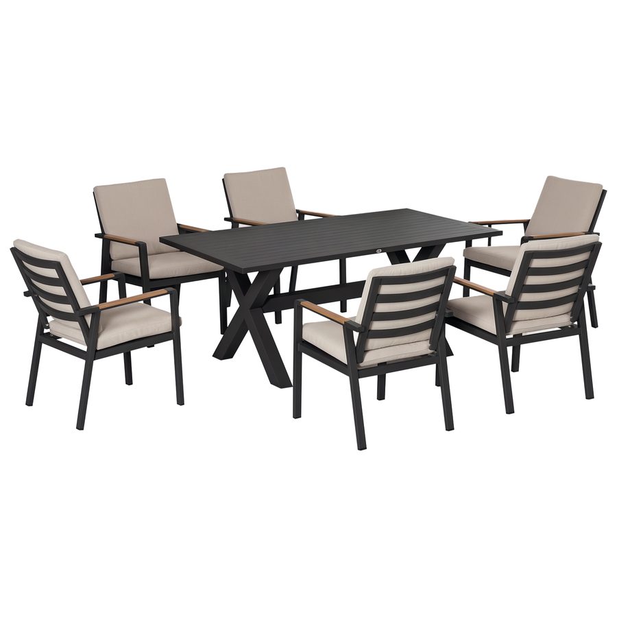 Outsunny Gartenmöbel-Set für 6 Personen, 6 Stühle & 1 Tisch, wetterbeständig, 175x92,5x73 cm, Schwarz Grau für Terrasse & Balkon   Aosom.de von Outsunny