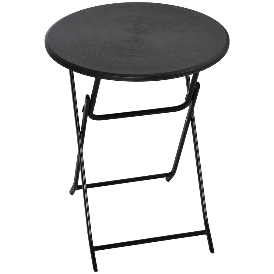 Outsunny Runder Klapptisch Ø60 cm Garten-Esstisch mit dekorativer Holzoptik für Balkon Terrasse dunkelgrau   Aosom.de von Outsunny