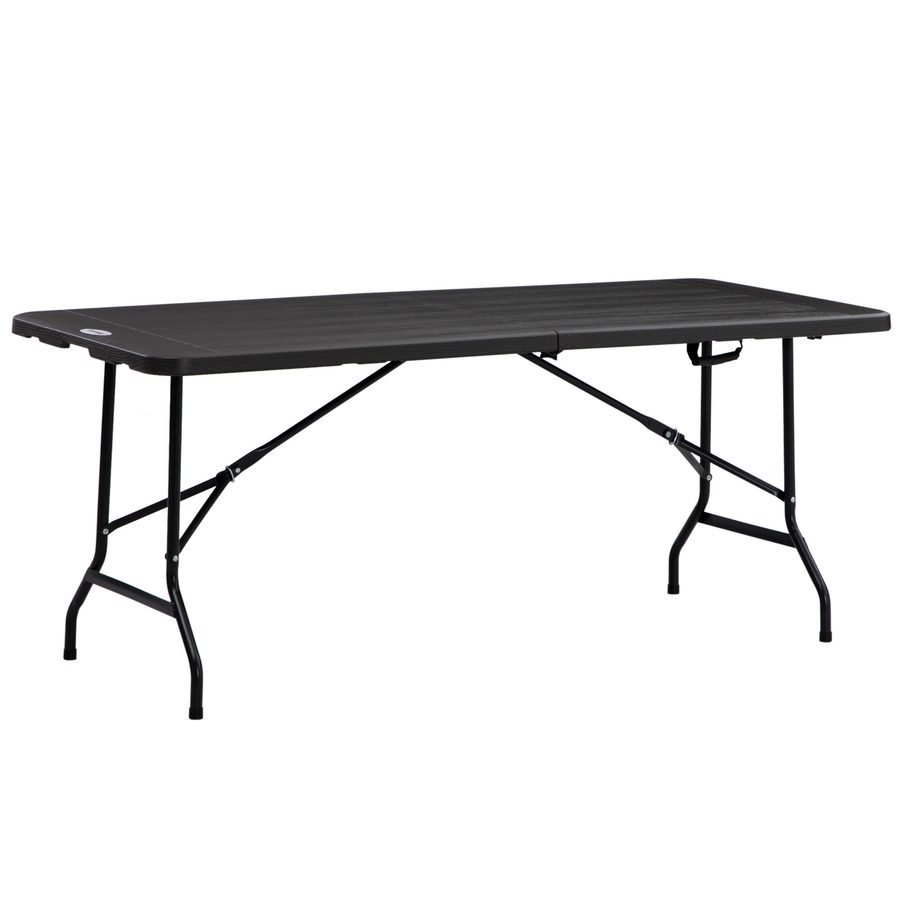 Outsunny Gartentisch Klapptisch für 6 Personen, Buffettisch mit Stahlgestell, Terrassentisch in Holzoptik, HDPE, 180 x 75,5 x 73 cm, Dunkelgrau   Aosom von Outsunny