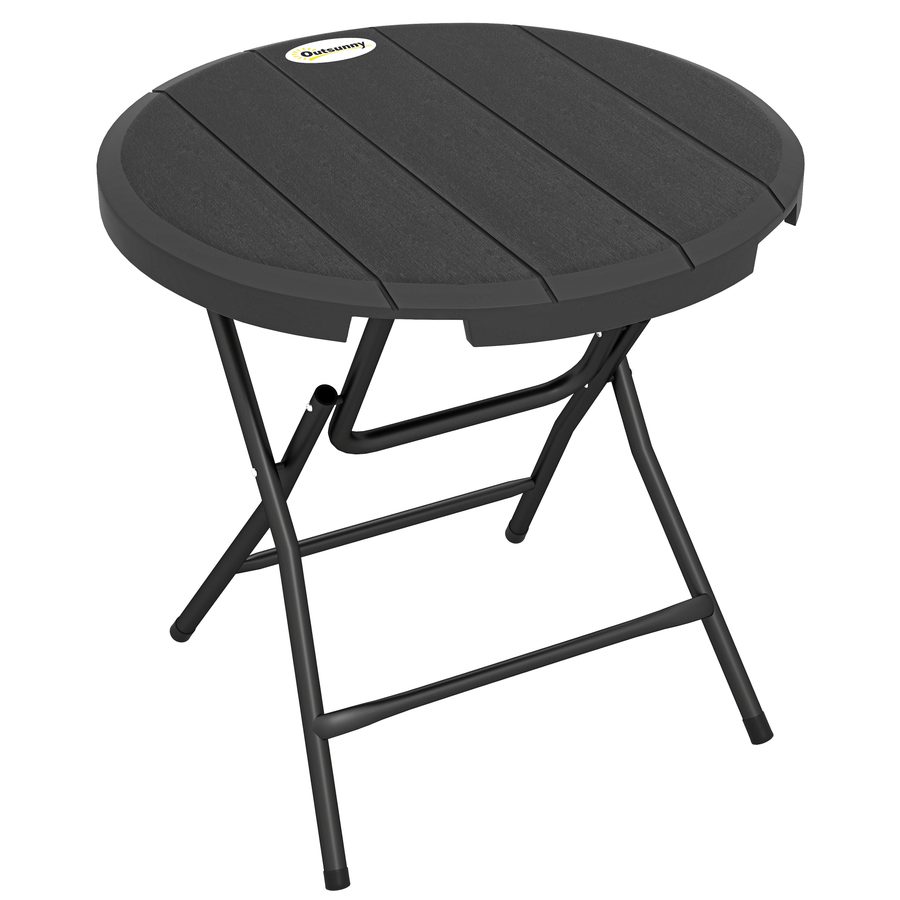 Outsunny Gartentisch für 4 Personen, runder Klapptisch Ø80 cm, Garten Esstisch in Holzoptik, dunkelgrau, ideal für Balkon & Terrasse   Aosom.de von Outsunny