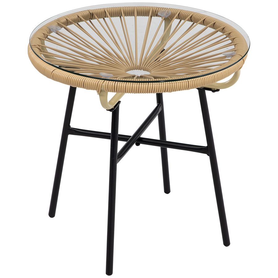 Outsunny Bistrotisch, Runder Gartentisch, Ratten Beistelltisch, für Terrasse, Balkon, Schwarz+Beige, 50 x 50 x 50 cm   Aosom von Outsunny