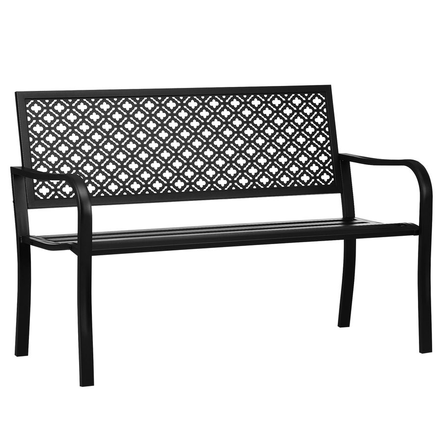 Outsunny Gartenbank 2-Sitzer Parkbank mit Rückenlehne & Armlehne, Stahl, max. 240 kg, Blumenmuster, Schwarz, 127 x 63 x 83 cm für Garten & Terrasse   Aosom.de von Outsunny